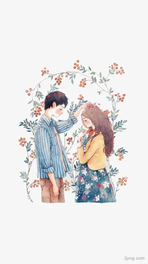 手绘恋爱男女png素材透明免抠图片卡通手绘
