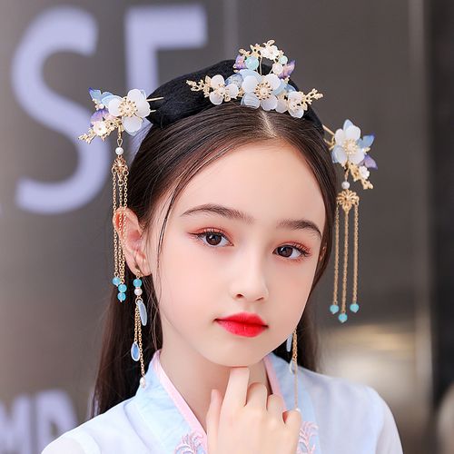 汉服儿童头饰古风发冠发簪步摇流苏中国风古代公主女童古装发饰品