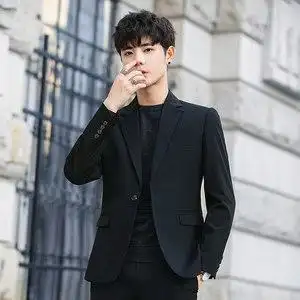 休闲西装男套装修身外套韩版潮流雅痞帅气结婚小西服商务正装一套