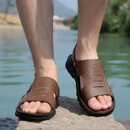 卡森亚凉鞋男士夏季头层牛皮厚底两用凉拖鞋透气软底皮凉鞋休闲沙滩鞋