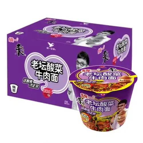 统一来一桶老坛酸菜牛肉/红烧牛肉8种口味方便面 1*12桶