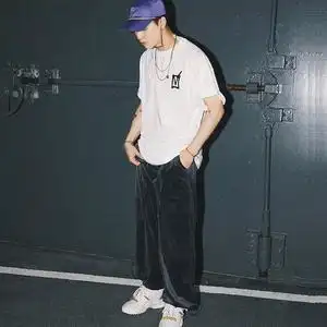 王嘉尔明星同款长裤丝绒裤抽绳束脚运动裤潮男女直筒宽松百搭裤子