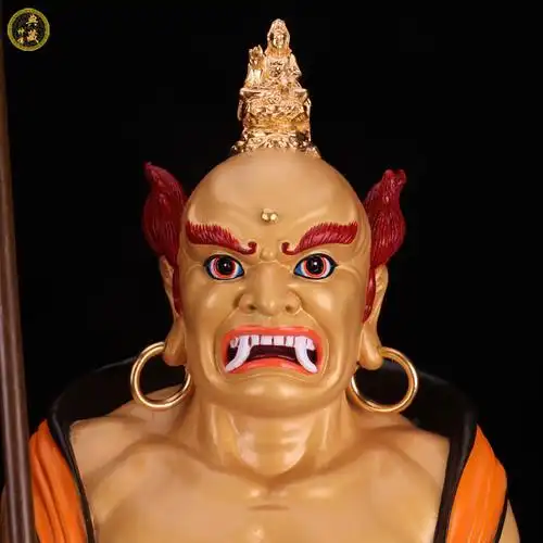 佛像鬼王面然大士神像羽林大神普渡纯铜彩绘摆件