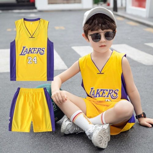 v领湖人队科比24号儿童黄色球衣小学生篮球服套装小童中大童球衣