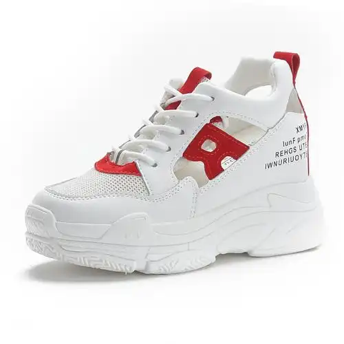 苏芈老爹鞋子女2021年新款夏天透气内增高网面镂空运动休闲小白鞋