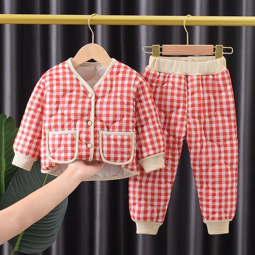 儿童轻薄羽绒服套装男童羽绒棉儿童宝宝棉衣套装棉袄男女童家 红格格