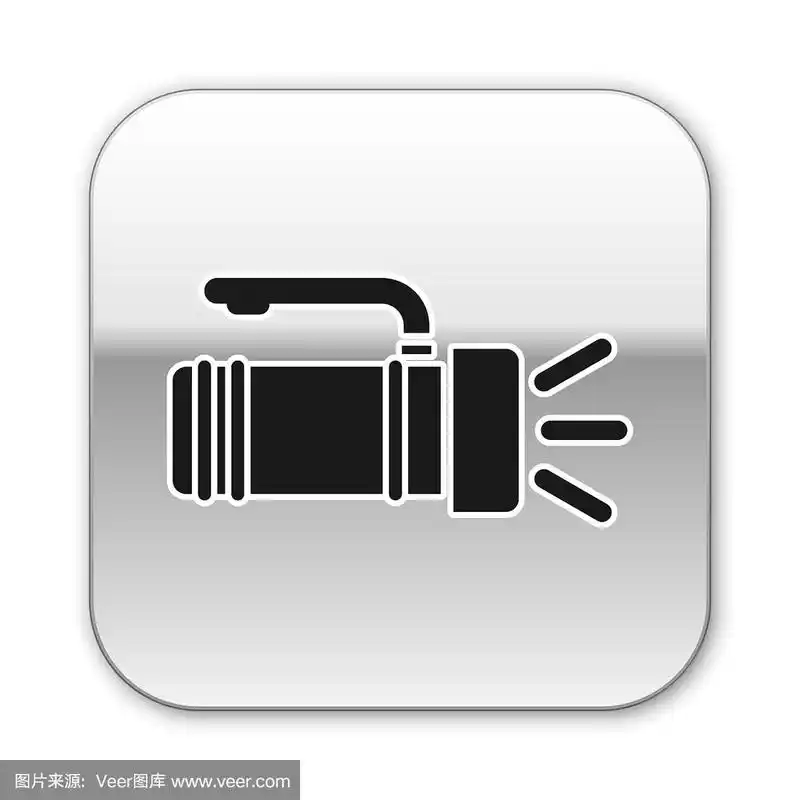 黑色手电筒图标孤立的白色背景