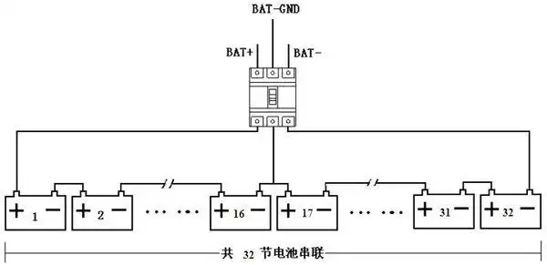 电池相联处)引出一条中线,加上首,尾的引出线一共有3条线与ups接线排