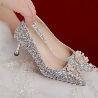 凡霖fanlin红色秀禾婚纱两穿孕跟舒适款秀禾婚鞋水晶鞋主婚纱高跟鞋女