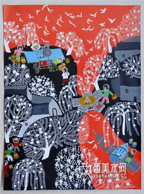 一等奖儿童获奖科幻画《月球生态果园》