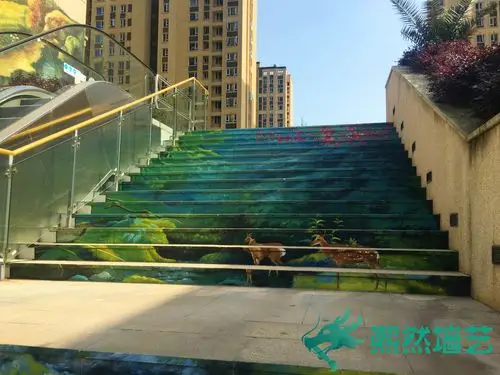 武汉熙然墙艺朗诗地产大型楼梯墙绘壁画设计