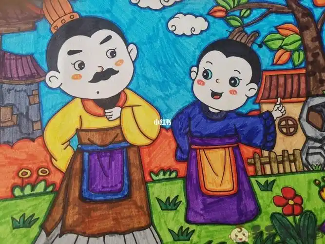 画古风绘画古诗里的山和人儿童画