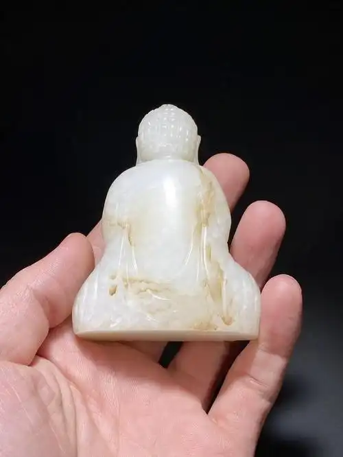 清乾隆 和田玉 白玉 阿弥陀佛 佛像 摆件 长6 宽2.8 高8.