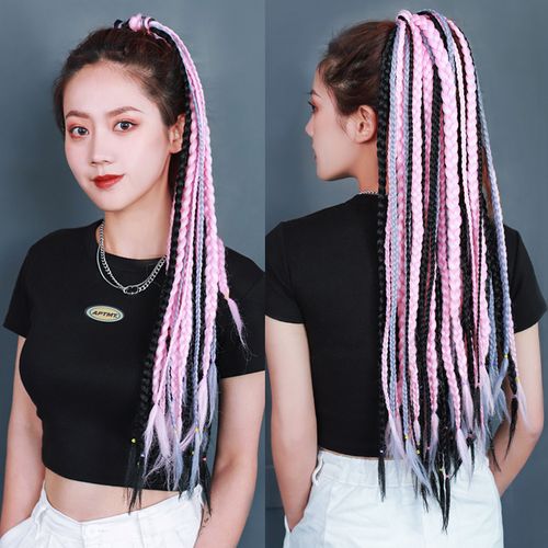 脏辫马尾欧美假发街舞嘻哈非洲彩色渐变编发马尾