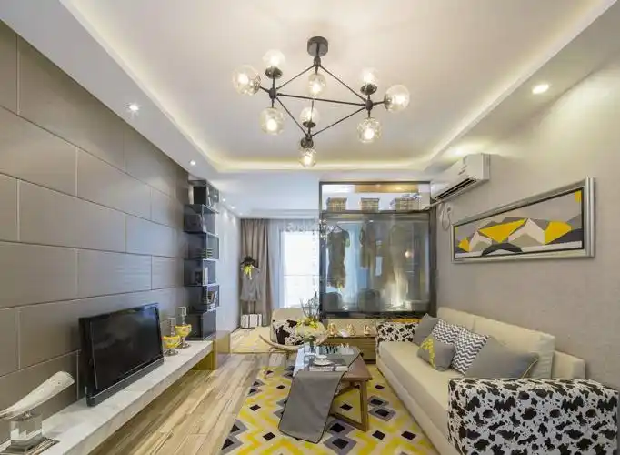 40平一室一厅小户型客厅玻璃隔断装修图_装信通网效果图