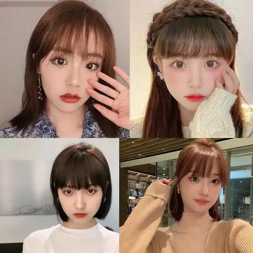 时尚减龄假发空气刘海自然蓬松空气直刘海网红无鬓漫画刘海假刘海