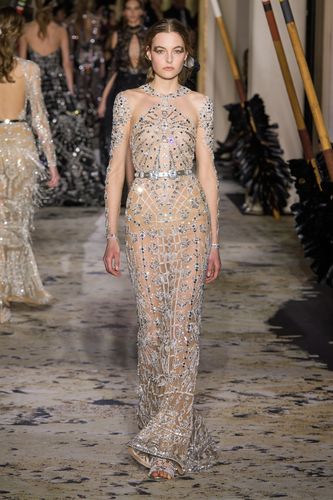 10年老店 zuhairmurad 银色透视长袖派对酒会晚会新娘婚礼晚礼服