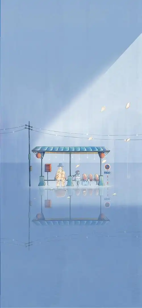 蓝色小清新手绘手机壁纸