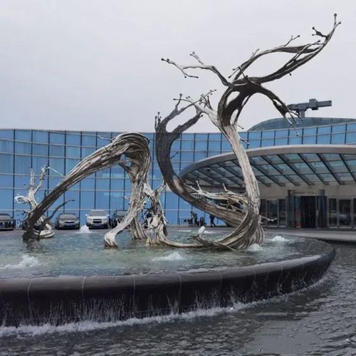 现代不锈钢镜面水滴浪花雕塑定制户外售楼部抽象水花水景落地摆件