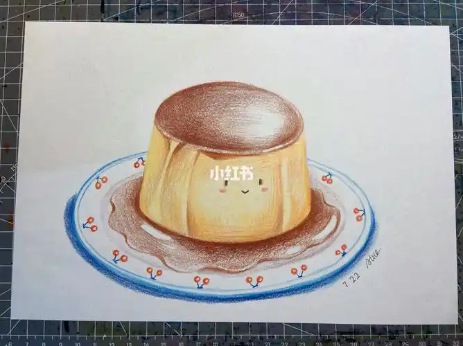 彩铅食物手绘彩铅布丁卡通甜品
