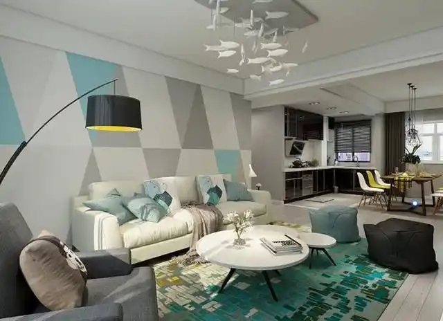 极具特色的几何撞色背景墙设计,环保实用而又文艺范儿十足!