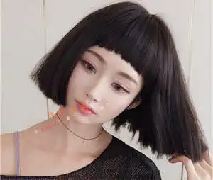 新款真人发整顶假发头套狗啃刘海短发直发套蓬松厚重一刀齐bobo头