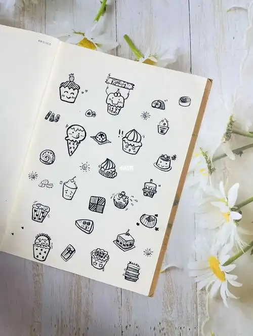 手账素材诱人的甜点主题简笔画