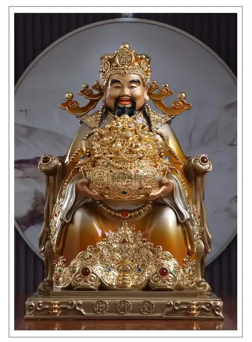 七宝莲 佛具纯铜贴金财神爷神像家用供奉文财神佛像店铺开业 礼摆件