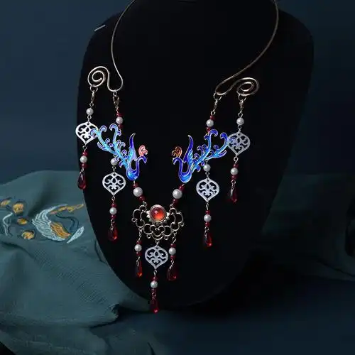 轻雨a款璎珞项圈明制配饰项坠饰品少女古风项链流苏吊坠景泰蓝汉服