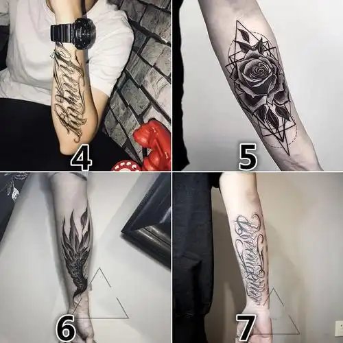 纹身贴男花臂半臂臂环自选玫瑰潮流浮世绘暗黑风男女防水纹身贴固定