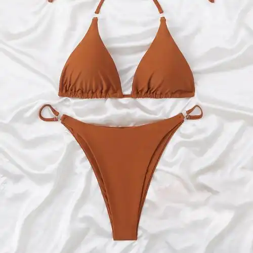 泳衣欧美新款纯色性感女士绑带分体游泳衣泳装比基尼-阿里巴巴