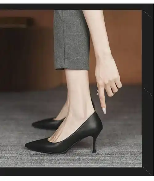 高铁乘务员高跟鞋职业女细跟软底面试空乘学生礼仪课装通勤黑色工作鞋