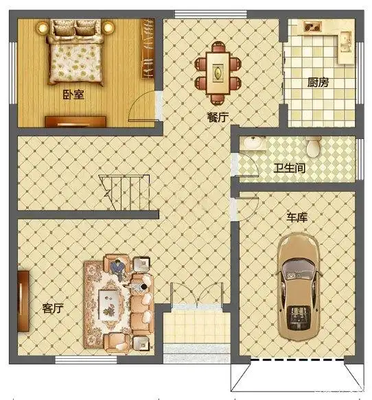 10x10米两层农村自建房,4卧3厅带车库小别墅,功能实用造价20万
