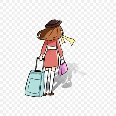 拉着行李箱远行的卡通女孩