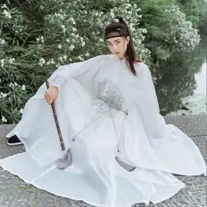 网红圆领袍汉服夏季白色古风男士情侣仙气套装侠客公子中国风古装