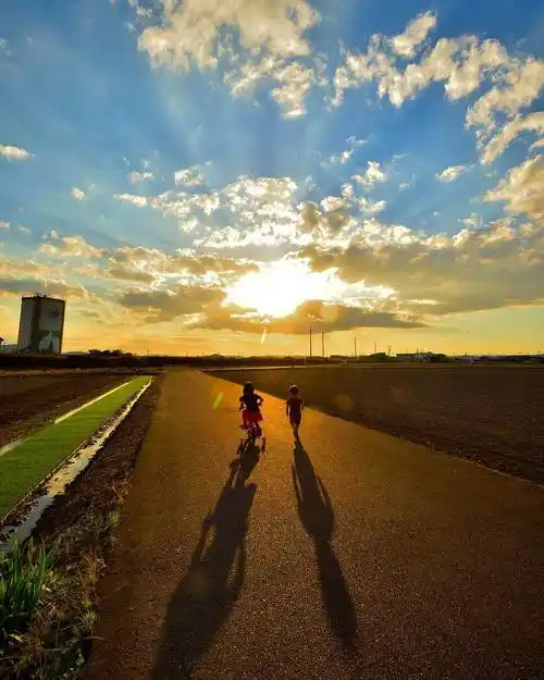 夕阳,晚霞与姐弟俩