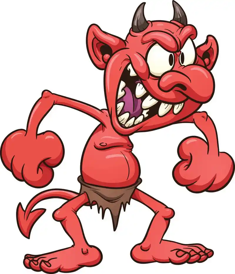 疯狂的魔鬼,疯狂的卡通魔鬼.矢量剪辑艺术插画与简单的渐变.