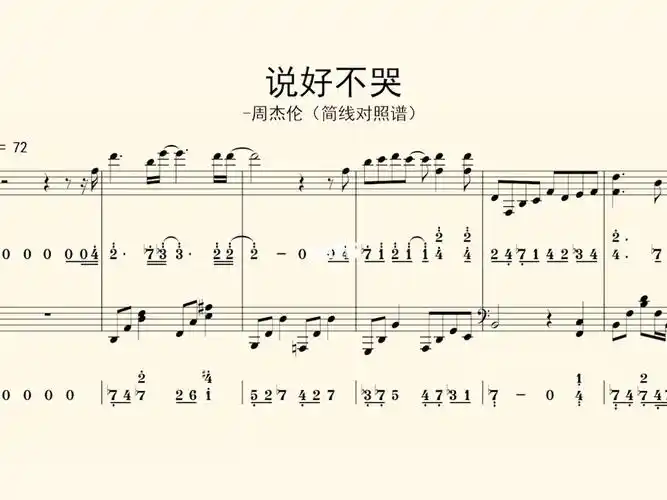 钢琴谱:说好不哭-周杰伦(简线对照谱)