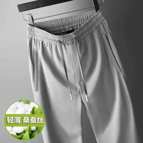 冰丝休闲裤男胖子运动裤加肥佬宽松直筒加大码香港高端桑蚕丝薄款