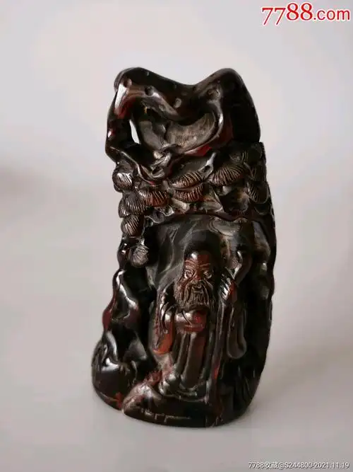 牛角纯手工雕刻雕老寿星摆件