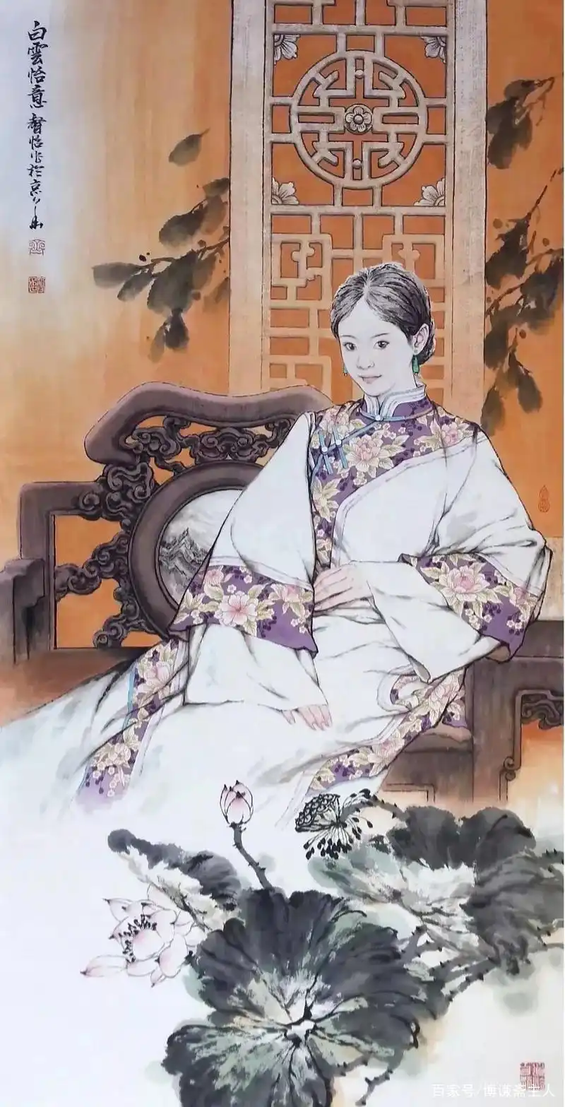 着中国传统服饰的女子——画家齐声怡写意人物国画作品
