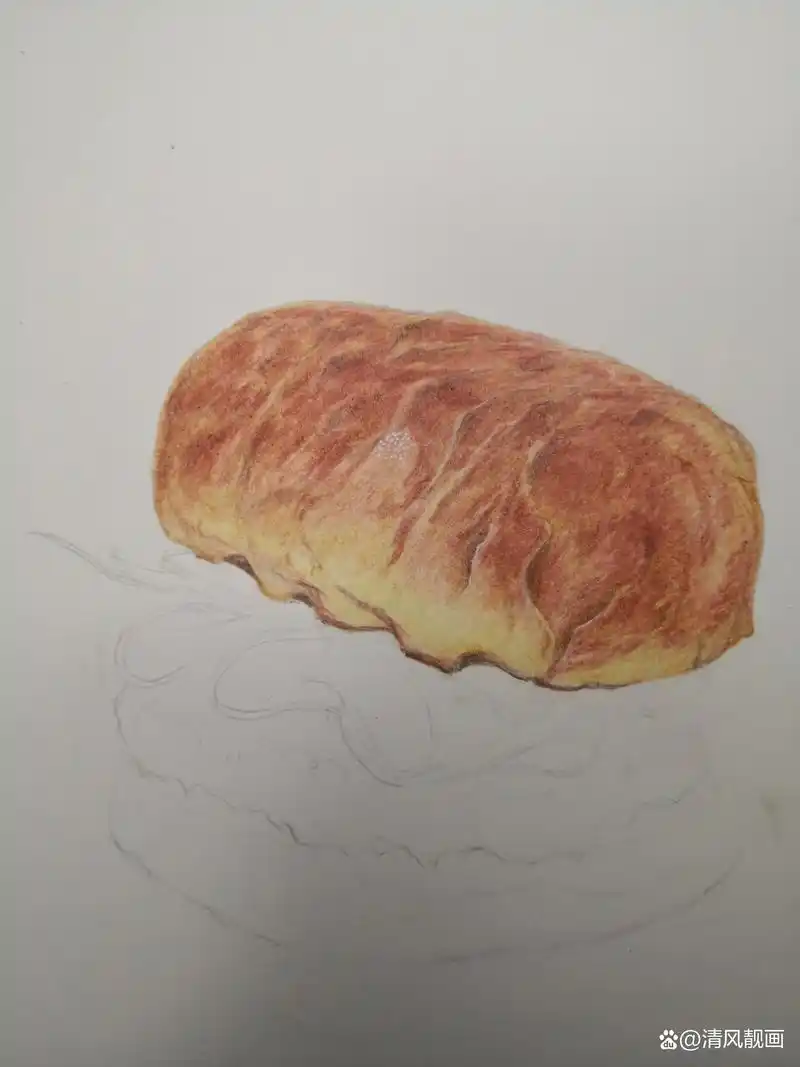 彩铅画牛肉面包的详细上色线稿步骤