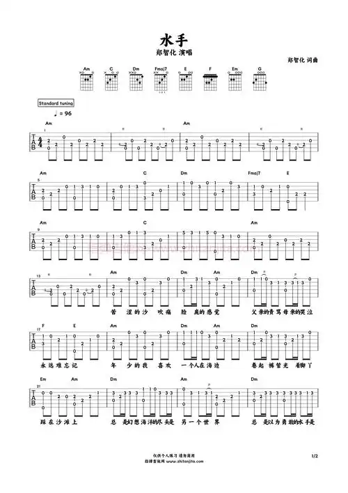 郑智化《水手》c调指弹吉他谱#1.png
