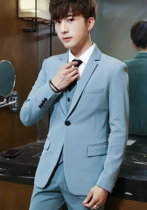 18岁成人礼西装男高中西服套装男士商务正装修身新郎结婚衣服伴郎学生