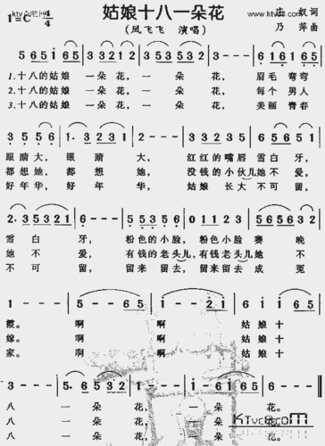姑娘十八一朵花_歌谱简谱_哆来咪123曲谱网