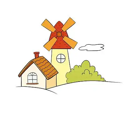 卡通房子风景风车简笔png素材房子简笔画
