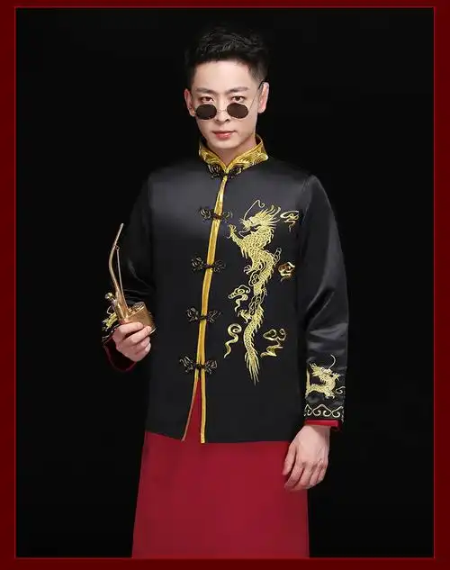 朱孝天同款秀禾服2019新款男士新郎中式礼服表演古装龙凤褂唐装男
