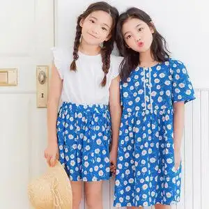 女童夏季闺蜜姐妹装短袖碎花连衣裙2022中大童t恤半身裙两件套装