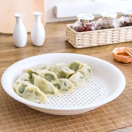 大号盛饺子盘沥水双层盘陶瓷盘子碟子菜盘饺子托盘蒸盘家用带醋碟_不
