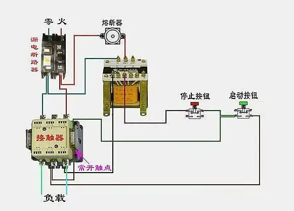 4, 急停按钮开关与熔断器,线圈,漏电断路器,接触器进行电路